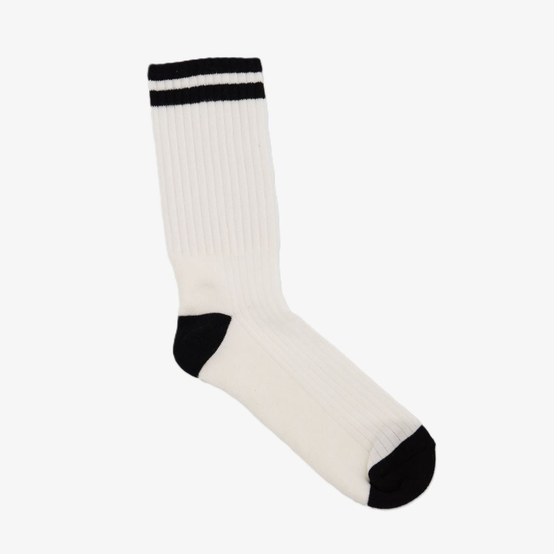 Retro Gym Sock - Vintage White / Black Stripes