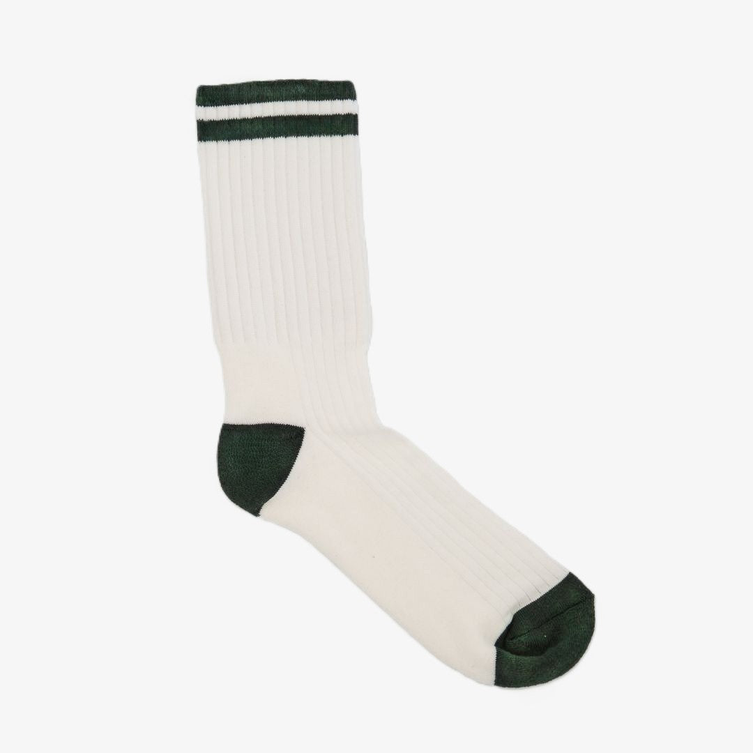Retro Gym Sock - Vintage White / Forest Stripes