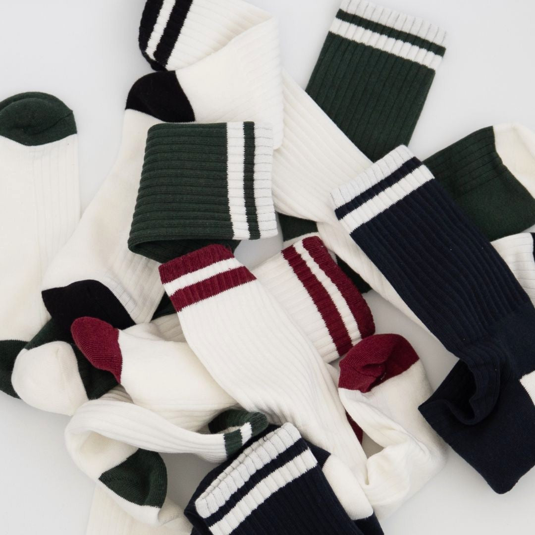 Retro Gym Sock - Vintage White / Black Stripes