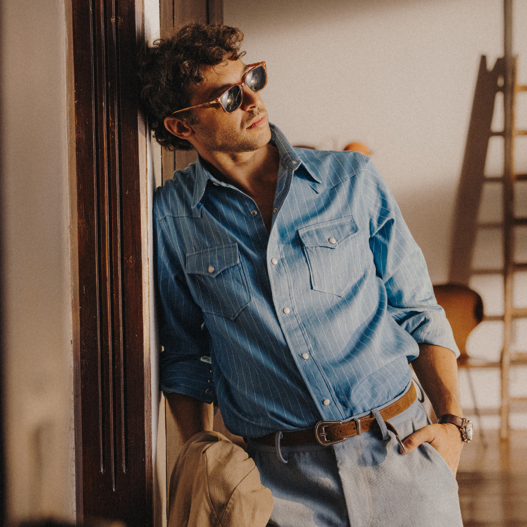 Western Shirt - Light Blue Pinstripe