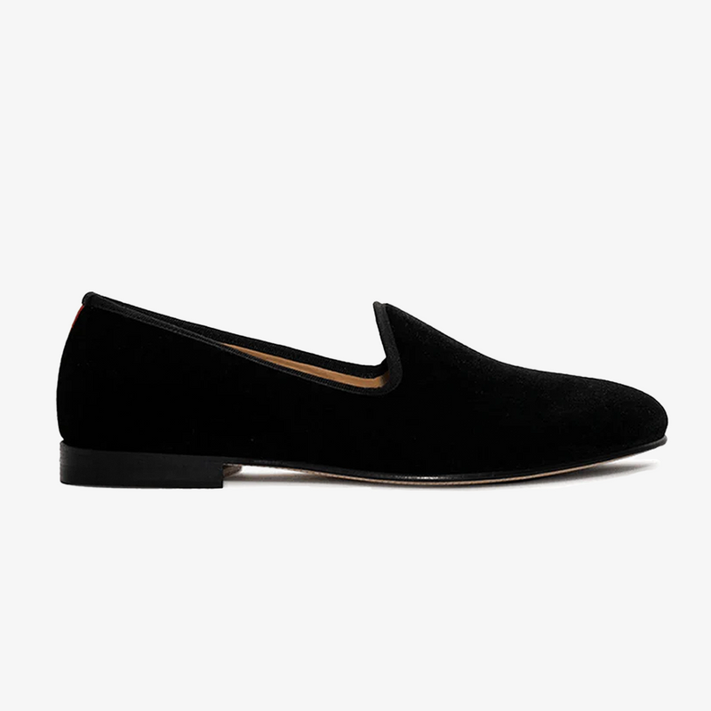 Men's Black Velvet Slipper II With Red Croc Effect Leather Stripe