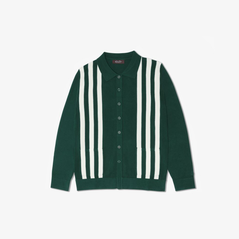 Women's Vintage Stripe Polo Cardigan - Green / Cream Stripe