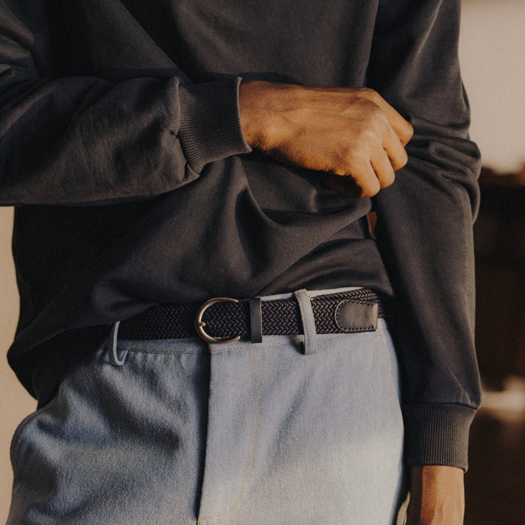 Elastic Braided Belt - Navy