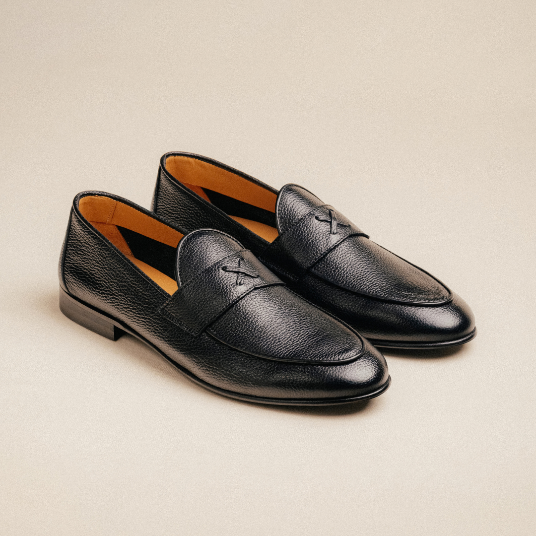 Men's Black Pebbled Leather Centesimo