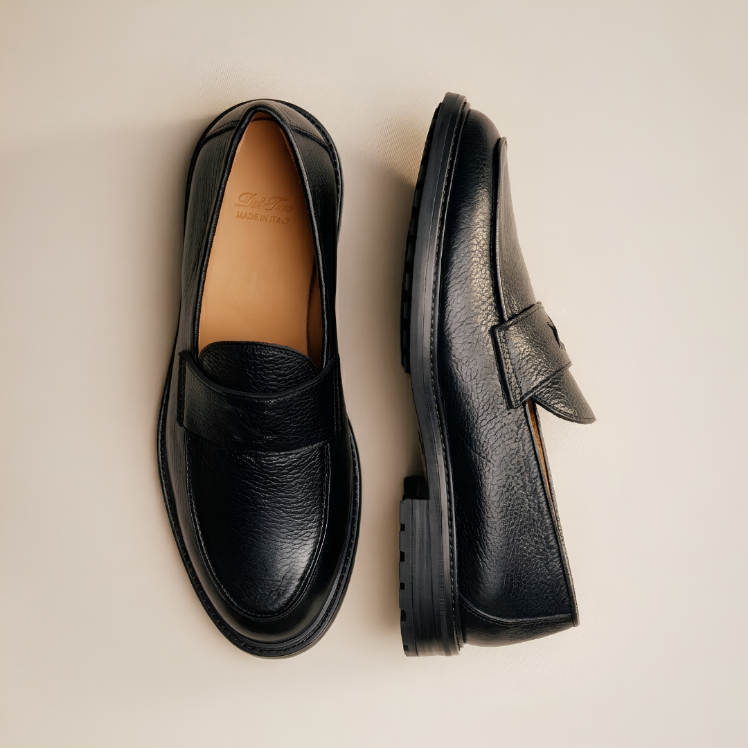 Men's Black Pebbled Leather Lug Centesimo