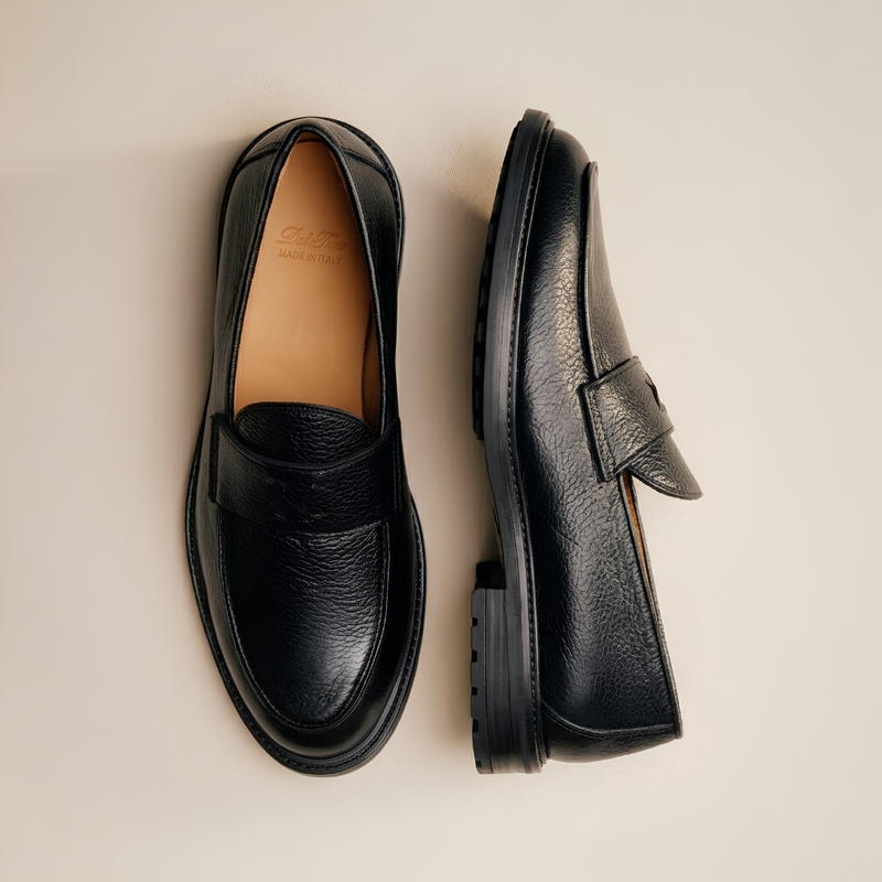 Men's Black Pebbled Leather Lug Centesimo