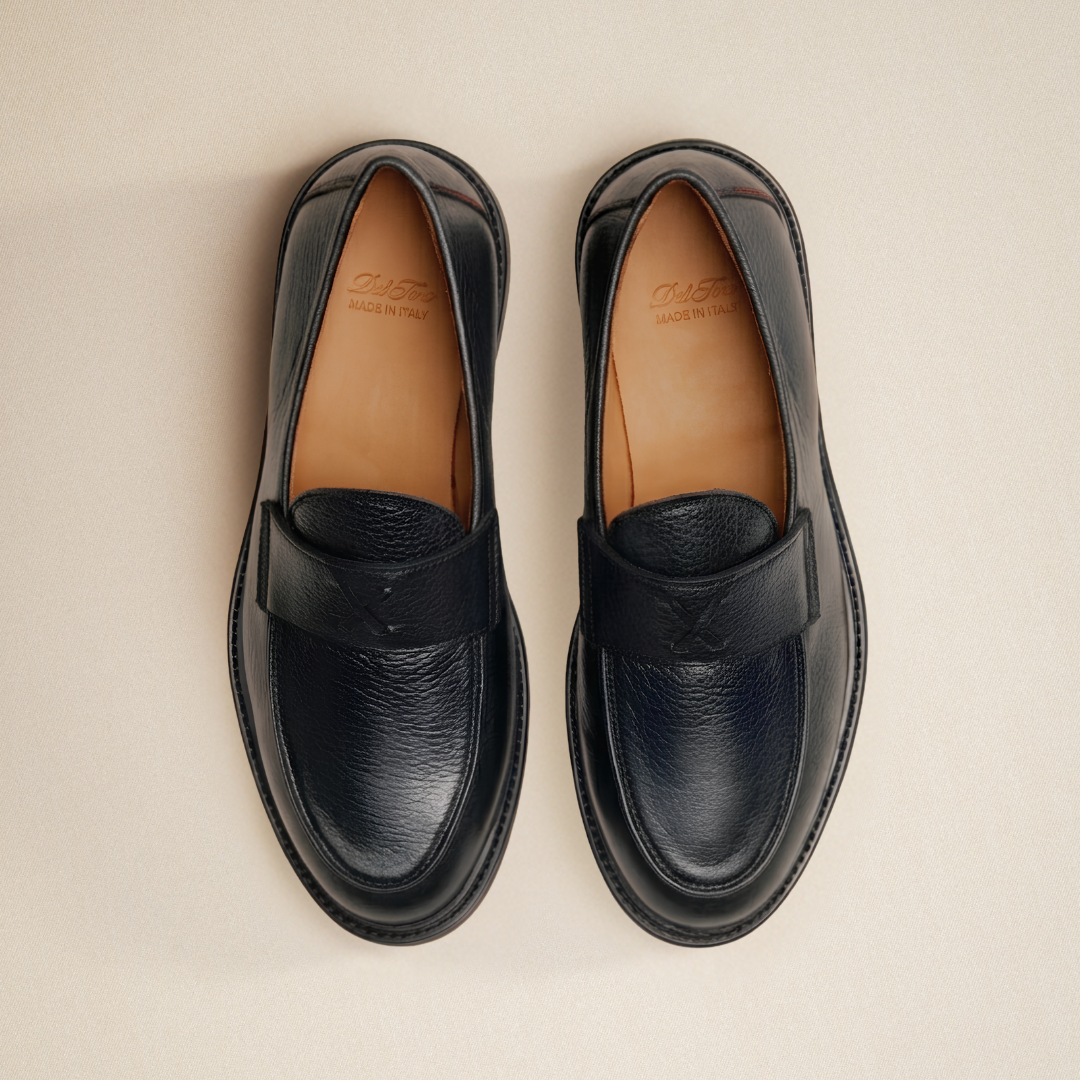 Men's Black Pebbled Leather Lug Centesimo