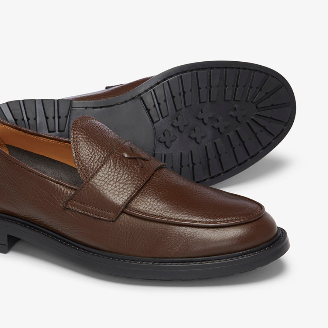 Men's Brown Pebbled Leather Lug Centesimo
