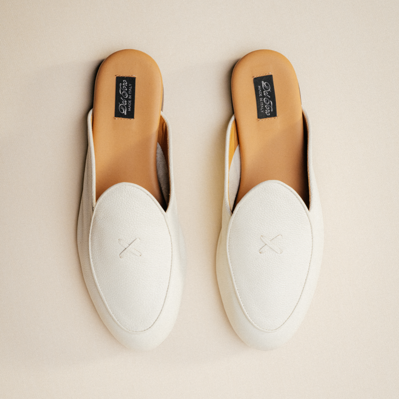 Men's Vintage White Pebbled Leather Milano Mule