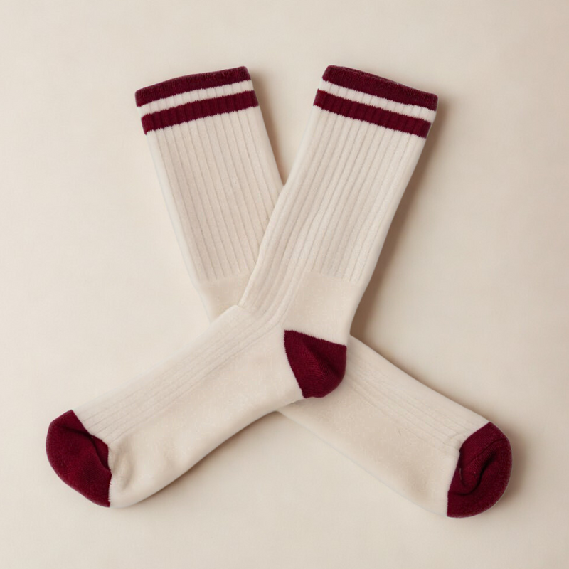 Retro Gym Sock - Vintage White / Red Stripes