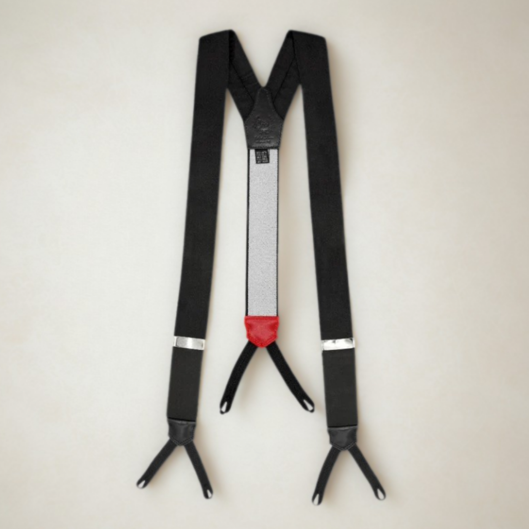 Black Silk and Leather Suspenders