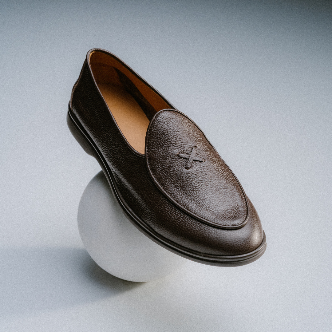 Men's Dark Brown Pebbled Leather Viaggio Loafer