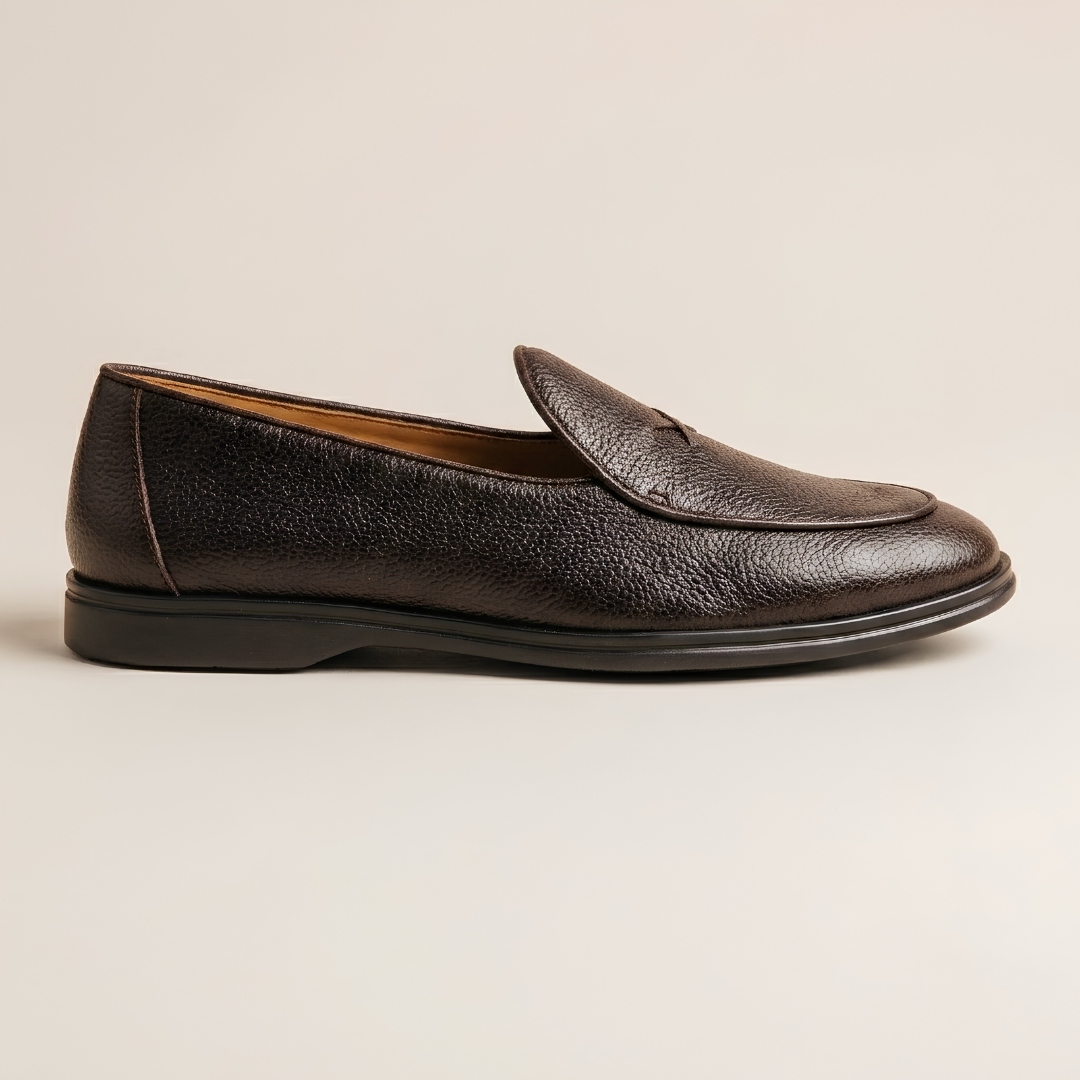 Men's Dark Brown Pebbled Leather Viaggio Loafer