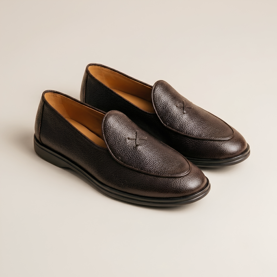 Men's Dark Brown Pebbled Leather Viaggio Loafer