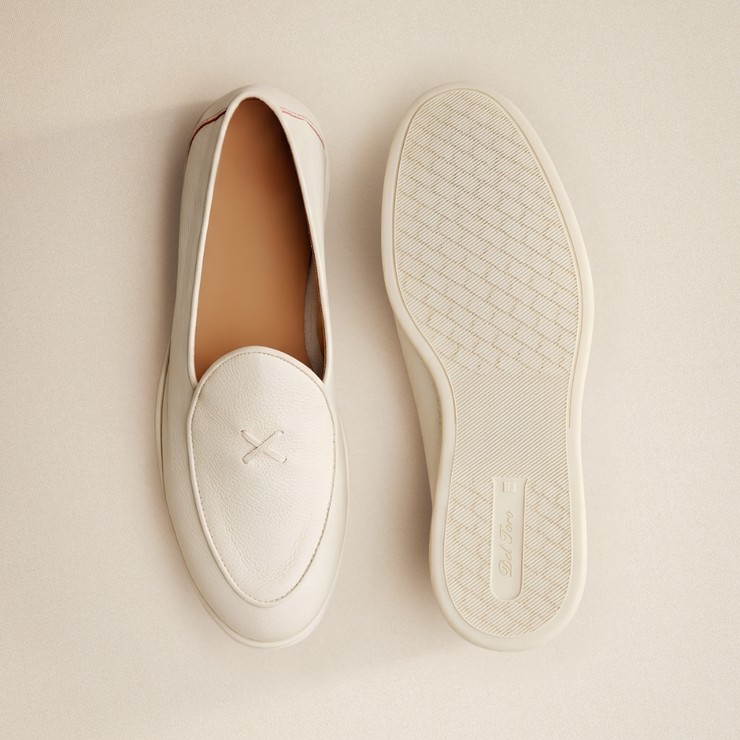 Men's Vintage White Pebbled Leather Viaggio Loafer