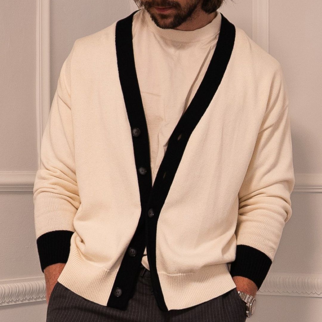 Men's Vintage Fit Cardigan - Vintage White / Black