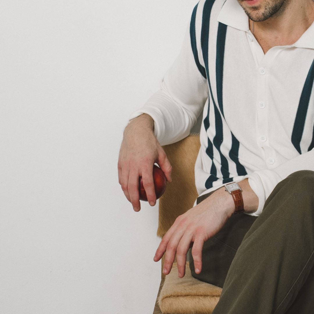 Men's Vintage Stripe Polo Cardigan - Vintage White / Oceana Stripe
