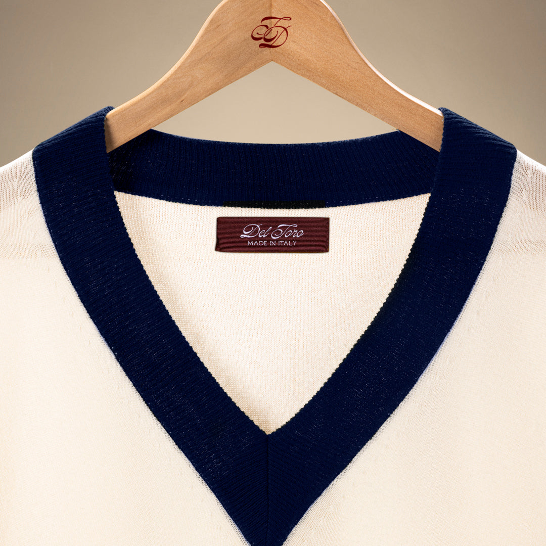 Men's Vintage V-Neck Sweater - Vintage White / Navy
