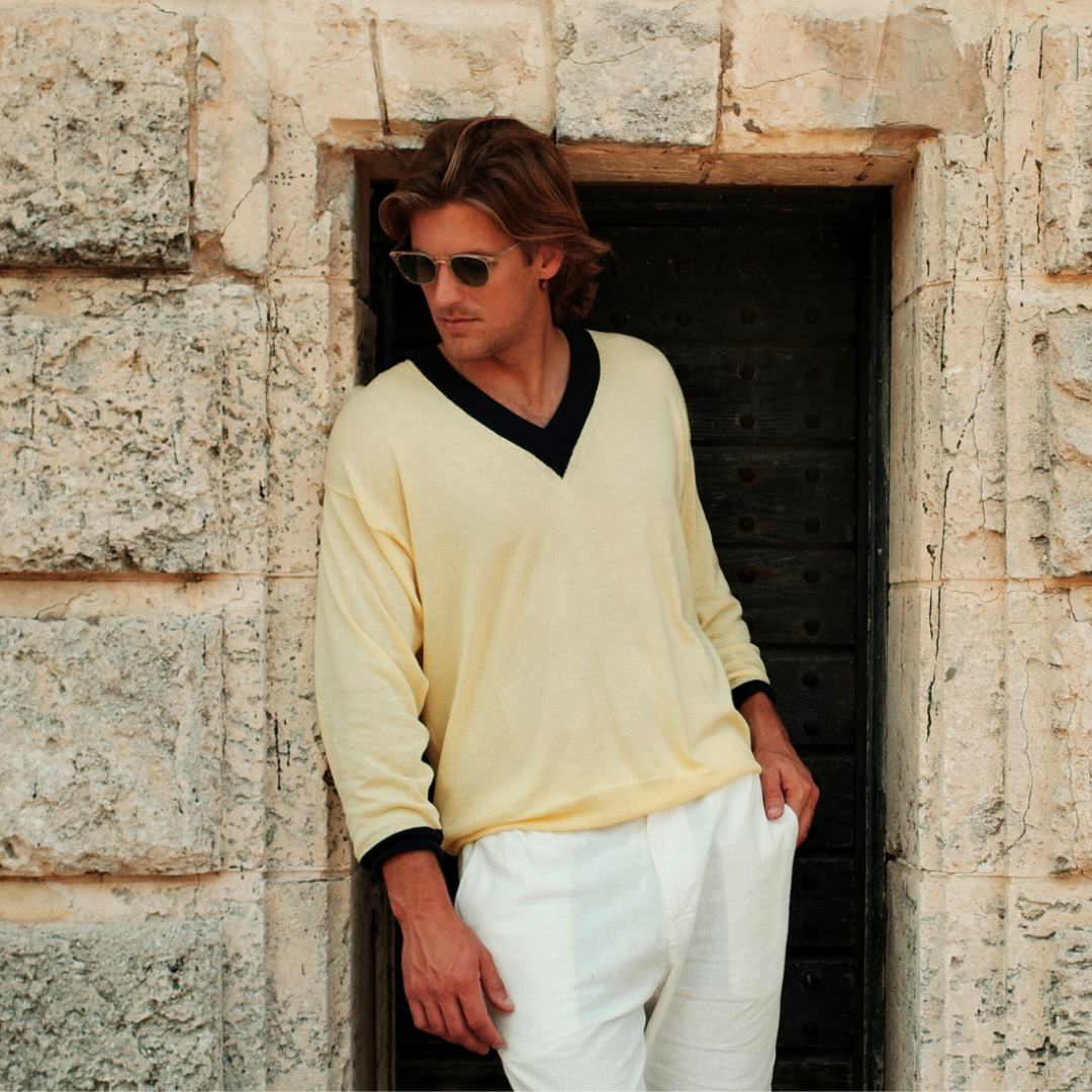 Men's Vintage V-Neck Sweater - Vintage Yellow