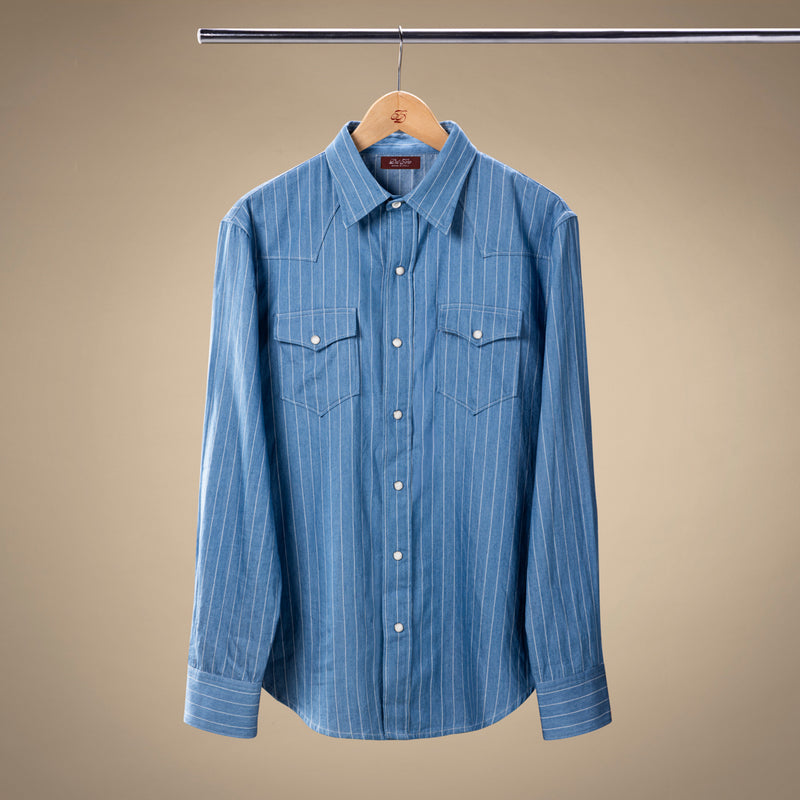 Western Shirt - Light Blue Pinstripe