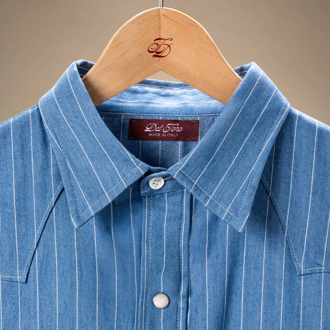 Western Shirt - Light Blue Pinstripe