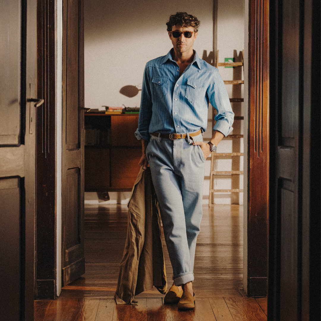 Western Shirt - Light Blue Pinstripe