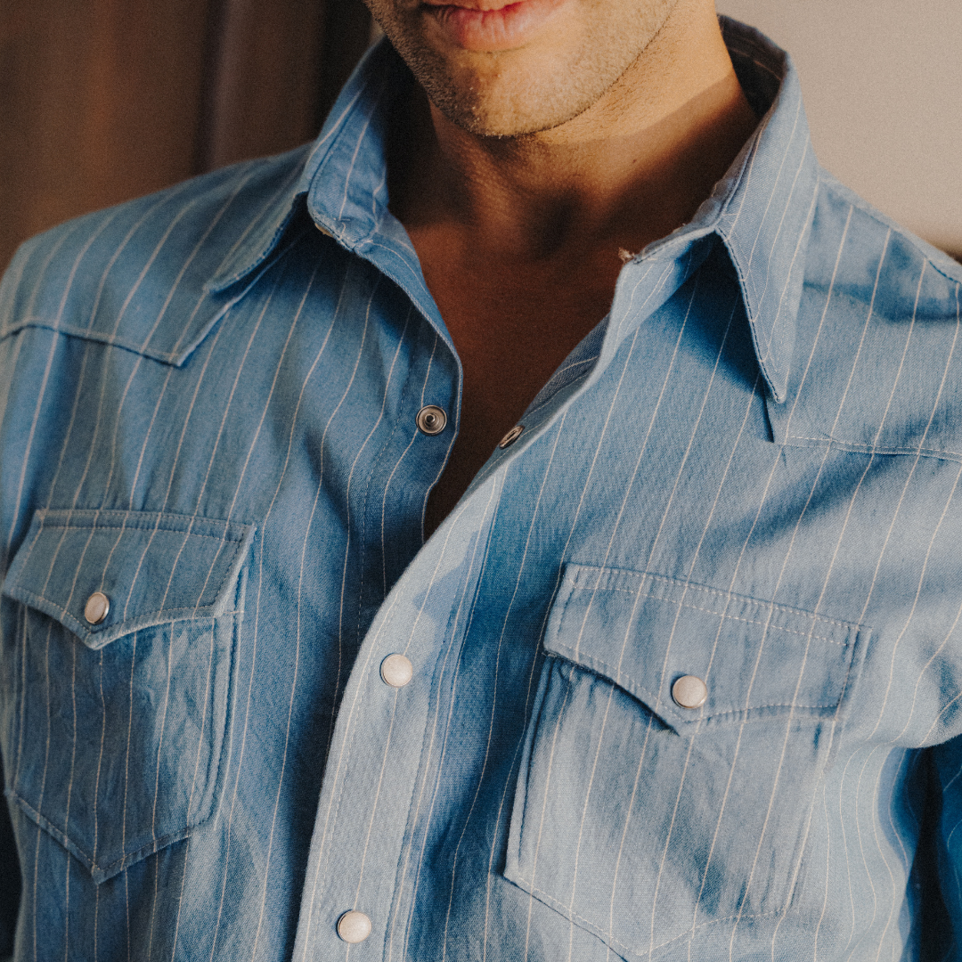Western Shirt - Light Blue Pinstripe