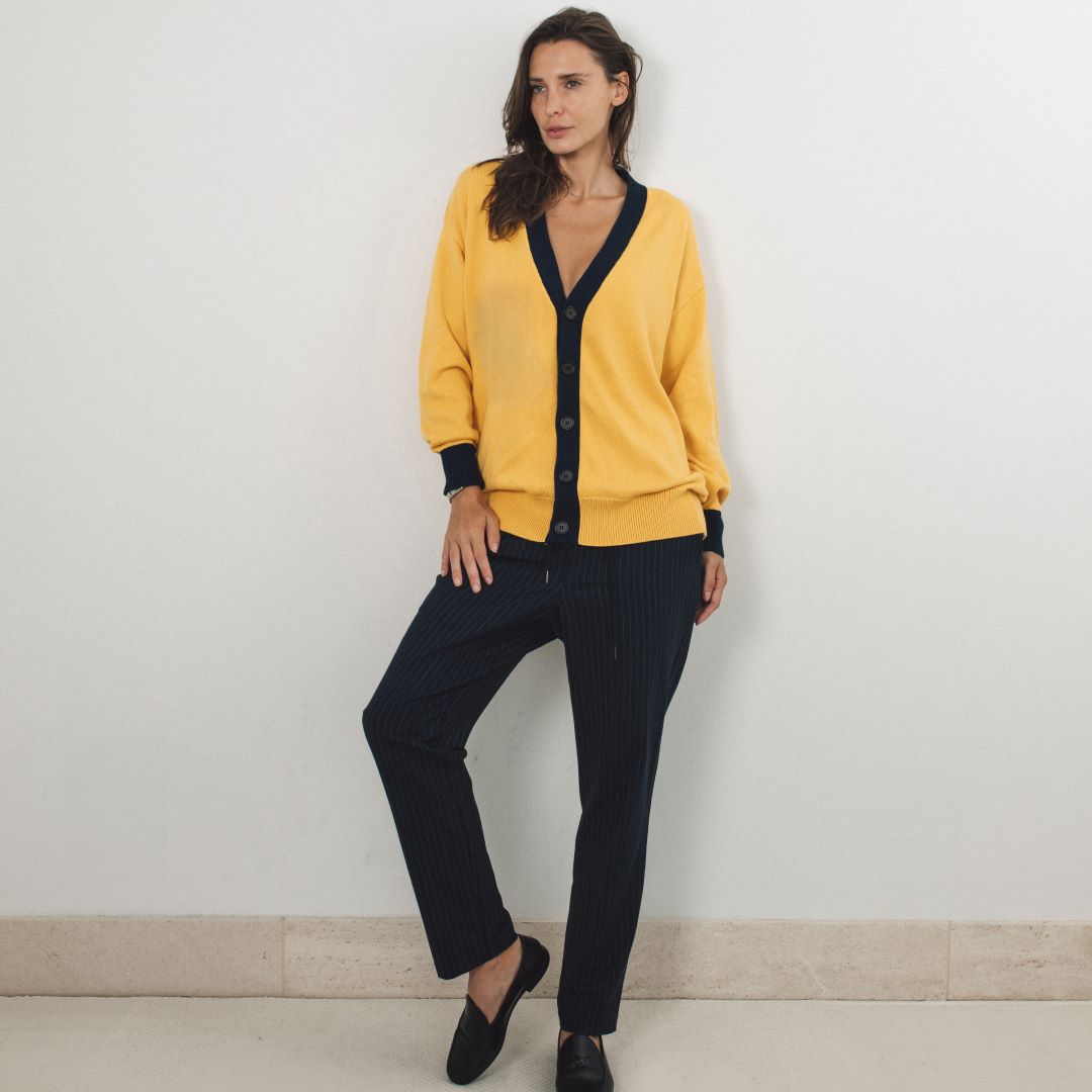 Women's Vintage Fit Cardigan - Collegiate Yellow / Navy