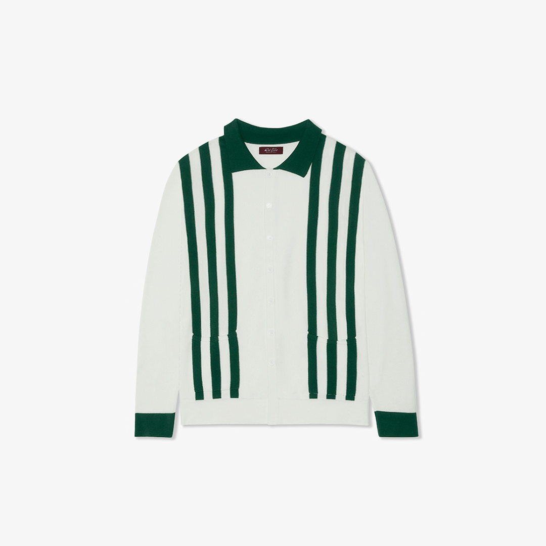 Men's Vintage Stripe Polo Cardigan - Vintage White / Forest Stripe
