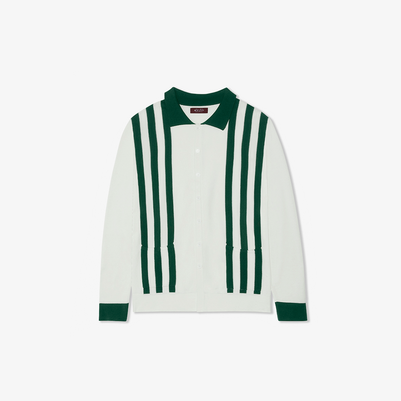 Men's Vintage Stripe Polo Cardigan - Vintage White / Forest Stripe