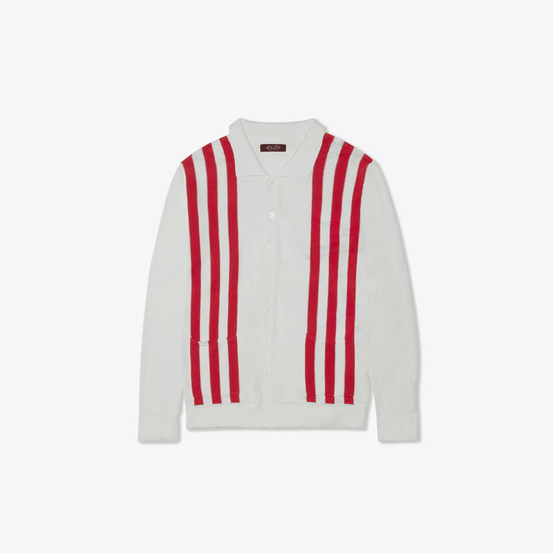 Men's Vintage Stripe Polo Cardigan - Vintage White / Red Stripe