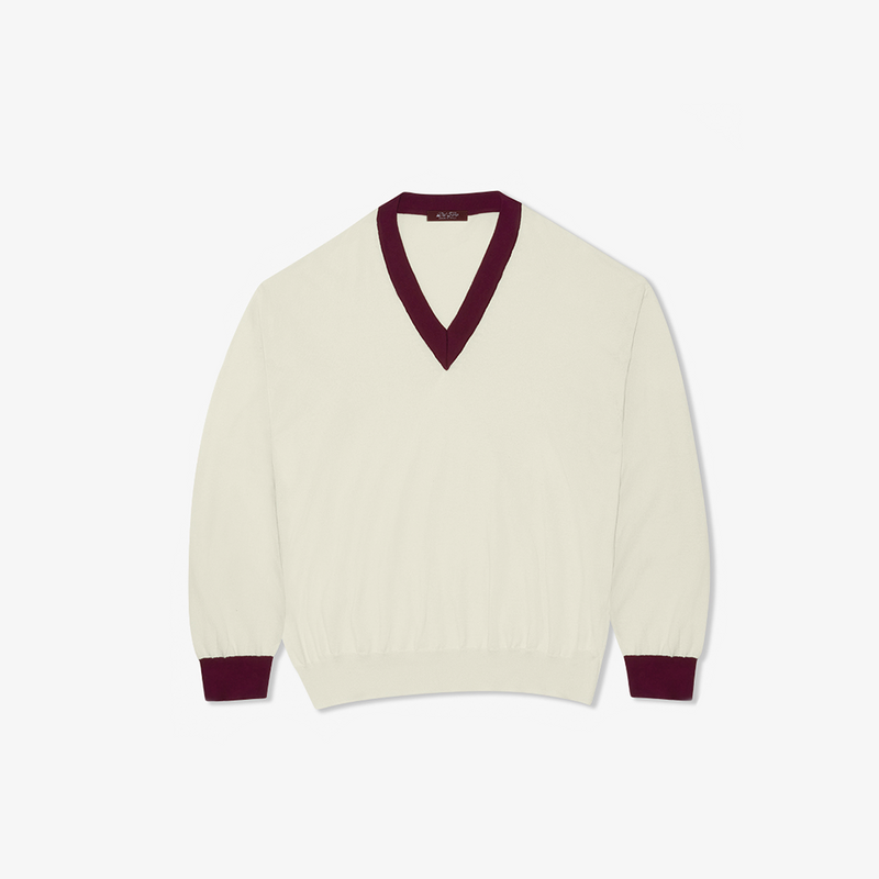 Women's Vintage V-Neck Sweater - Vintage White / Burgundy