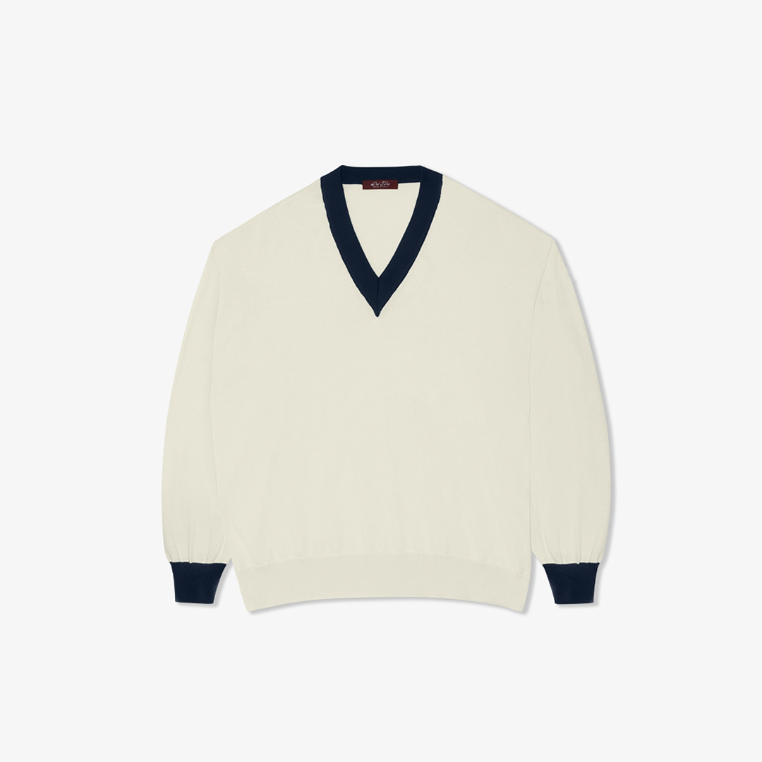 Men's Vintage V-Neck Sweater - Vintage White / Navy